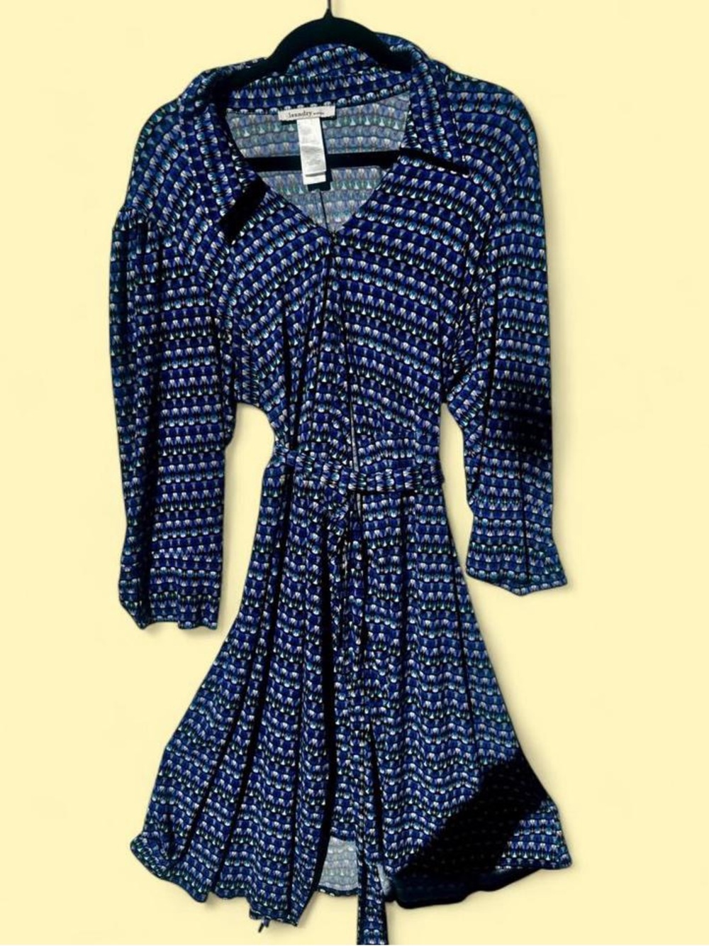 Laundry by Design Blue Patterned Long Sleeve Shirt Dress